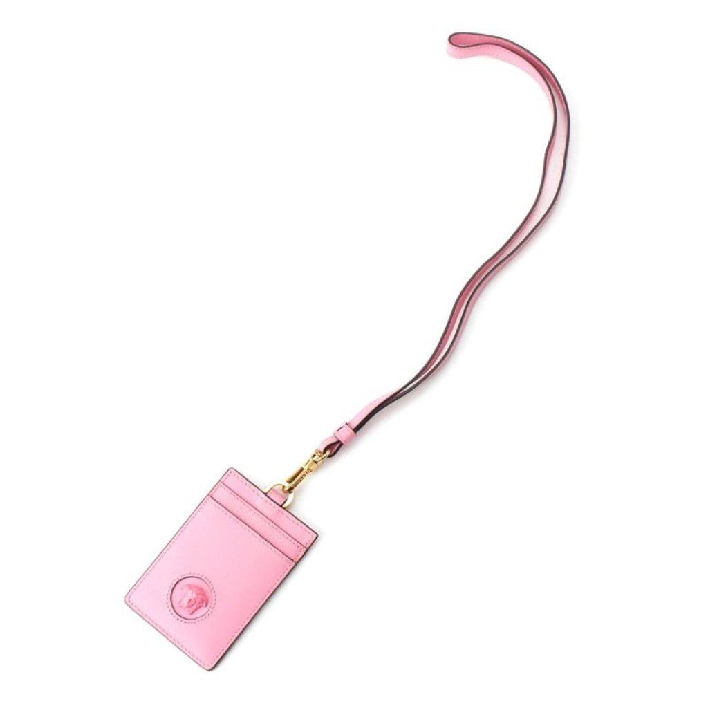 Versace Leather Medusa Card Case Necklace Strap Pink